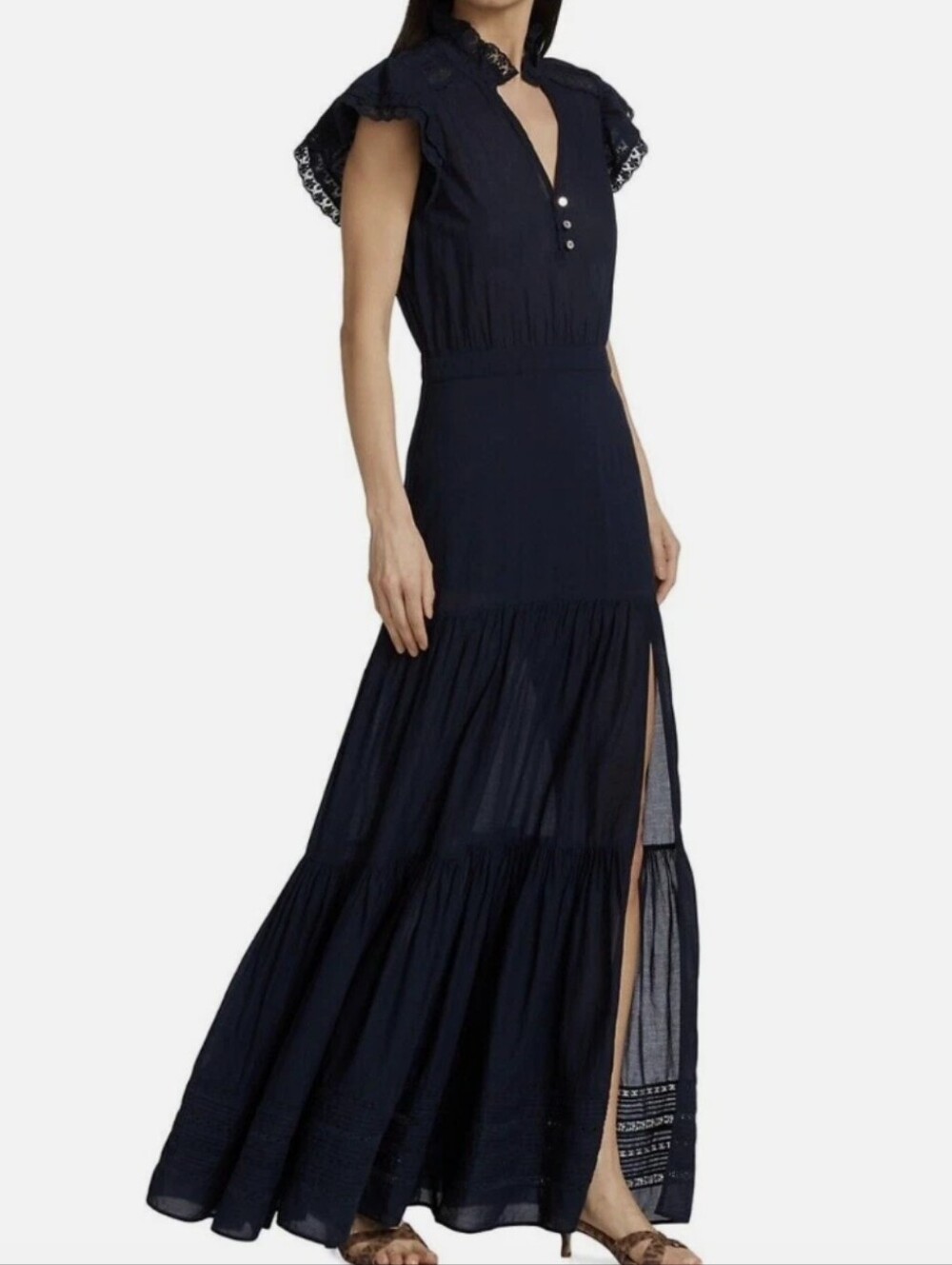 Veronica Beard Satori Lace-Trimmed Cotton Maxi Dress In Navy Size 0